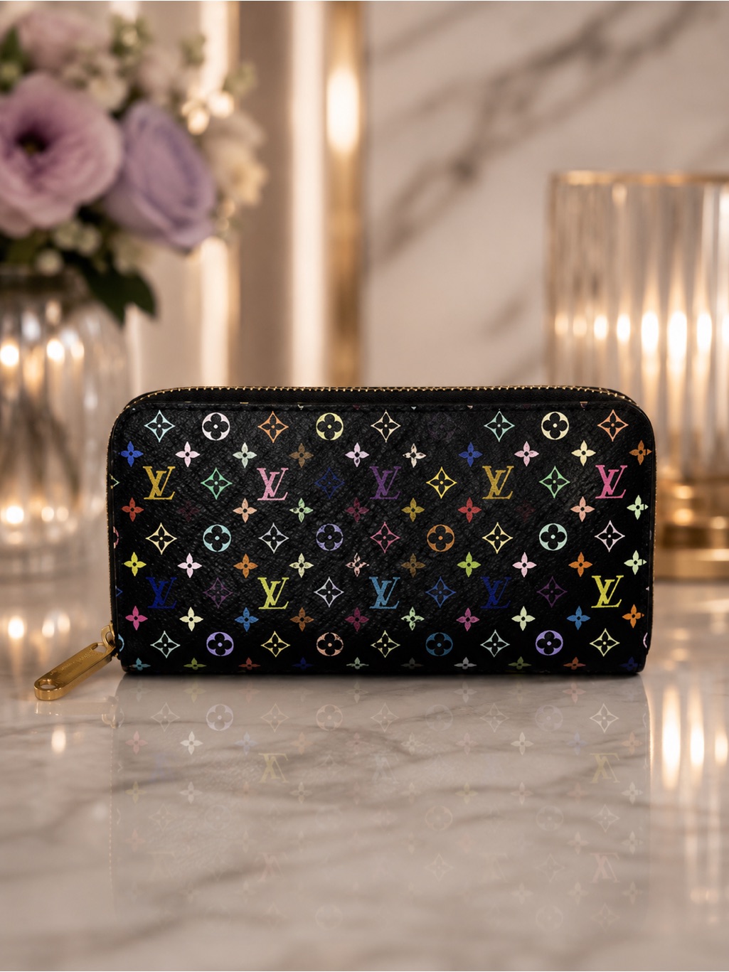 Louis Vuitton X Takashi Murakami Multicolor Zip Wallet | Purple | Full Set